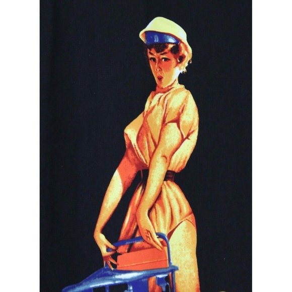 J/E/T JET STRTWR Hot Chick Construction Worker Size XL Black Camp Shirt JackHamr - Picture 6 of 8